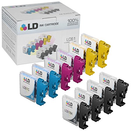 LD Compatible Replacement for Brother LC61 10 PK Ink Cartridges Includes: 4 LC61BK Black, 2 LC61C Cyan, 2 LC61M Magenta, & 2 LC61Y Yellow for use in Brother DCP & MFC MultiFunction Series