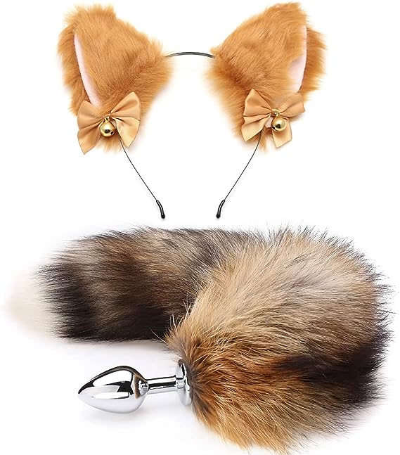 AKStore Fox's Tail's Anal Butt Plug,Anal Tail Sex Toys, Sexual Show,SM Special Butt Plug Anal Stimulator for Women Suppositories Cospaly (Golden Ear)