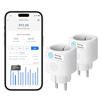 Meross Prise Connectée (Type E), Lot de 2 Prise WiFi Mini Compatible avec Alexa, Google Home et SmartThings, 16A Prise avec Mesure de Consommation d'Énergie pour Panneau Solaire Photovoltaïque