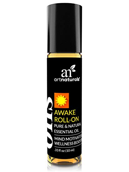 ArtNaturals Awake Rollerball Essential Oil - (.33 Fl Oz / 10ml Roller Bottles) - Aromatherapy Roll On Blend - with Stainless Steel Balls - Jojoba Oil