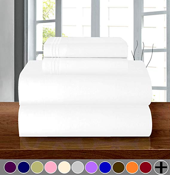 Elegant Comfort Luxury Soft 1500 Thread Count Egyptian Quality 4-Piece Sheet Wrinkle and Fade Resistant Bedding Set, Deep Pocket up to 16inch Queen White