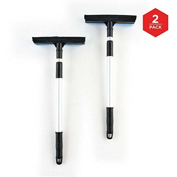 Squeegee by mAuto Window Squeegee with 8” Microfiber Sponge and 30” Extendable Handle, Car Squeegee - 2 Pack – Black and Blue