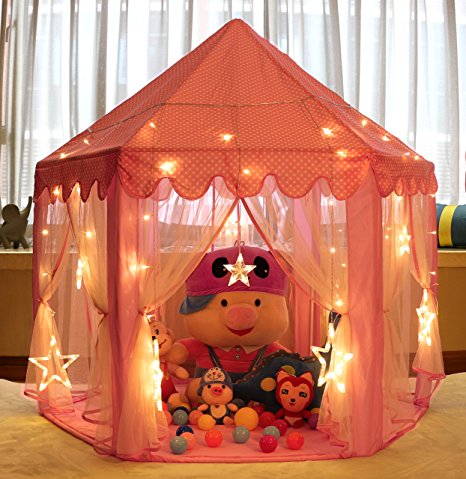 MonoBeach Kids Indoor Princess Castle Play tent, 55*53 inches Outdoor Fairy House for Child (Pink)