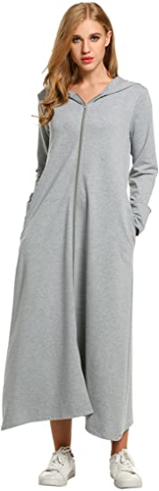 Zeagoo Womens Robe Zipper Front Full Length Soft Sleepwear Hooded Loungewear with Pocket