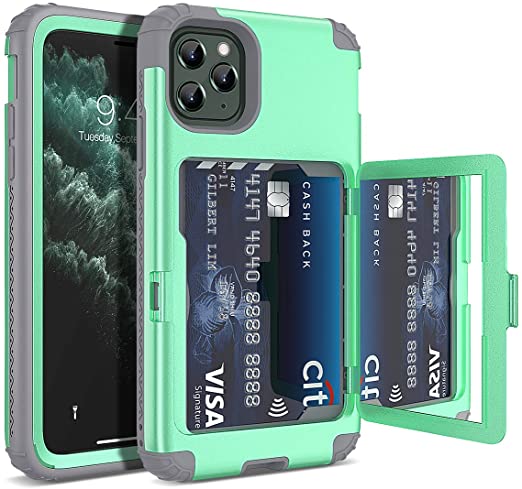 WeLoveCase iPhone 11 Pro Max Wallet Case, Defender Wallet Card Holder Cover with Hidden Mirror Three Layer Shockproof Heavy Duty Protection All-Round Armor Protective Case for iPhone 11 Pro Max Mint