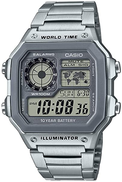 Casio Men's 10 Year Battery Quartz Watch with Stainless Steel Strap, Silver, 24.1 (Model: AE-1200WHD-7AVCF)