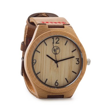 Tree People - Mens Bamboo Wooden Watch w/ Authentic Leather Strap, Japanese Quartz Movement