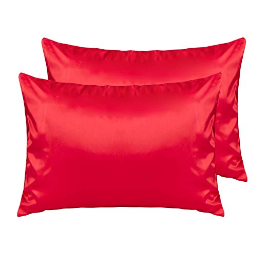 NTBAY Silky Satin Standard Pillowcases Set of 2, Super Soft and Luxury, Hidden Zipper Design, Red