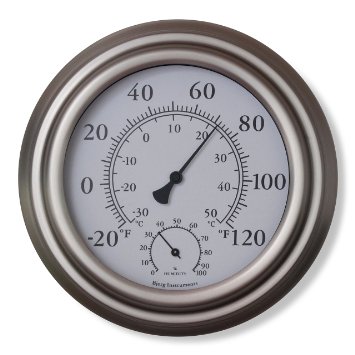 8" Satin Nickel Finish Decorative Indoor / Outdoor Thermometer and Hygrometer