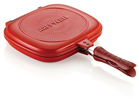 Happycall Nonstick Double Pan, IH Standard, Induction Capable, Double Sided Pan, Square, Dishwasher Safe, Omelette, Frittata Pan, Red