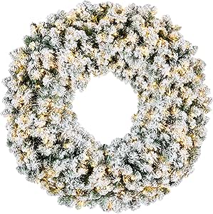 Best Choice Products 48in Large Flocked Artificial Pre-Lit Fir Christmas Wreath Holiday Accent Decoration w/ 200 2-in-1 LED Lights, 714 PVC Tips