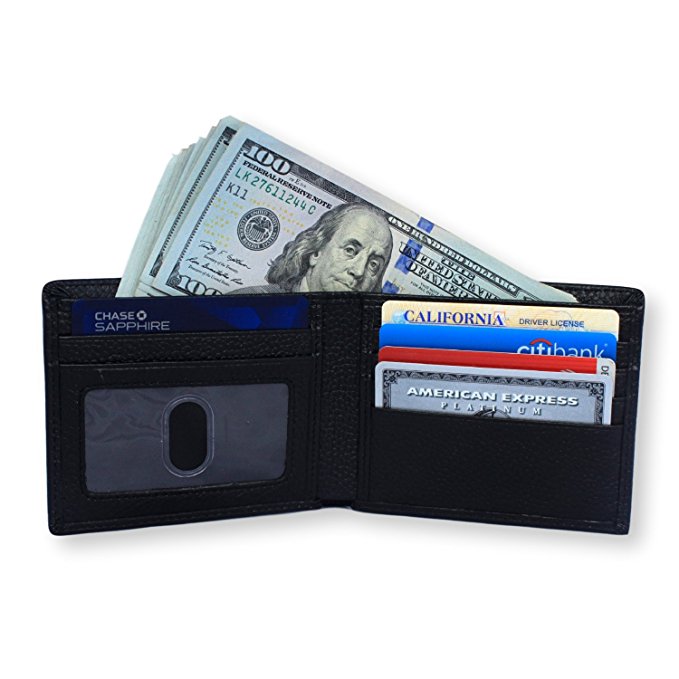 RFID Blocking Wallet by Spenci - Genuine Leather - Protect your credit cards! (Pebbled Black)