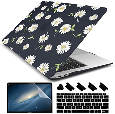 Dongke for New MacBook Air 13 Inch Case 2020 2019 2018 Release A1932, Frosted Rubberized Matte Hard Shell Cover for MacBook Air 13" with Retina Display & Touch ID (Daisy Flowers)