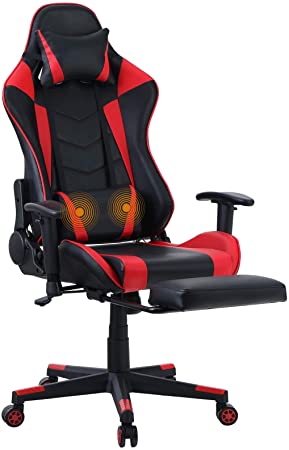 Sophia & William Computer Gaming Chair Reclining High Back, PU Leather Massage Video Game Chair with Footrest, Ergonomic Racing Style Office PC Desk Chair for Adult Black & Red Load Capacity 300 lbs