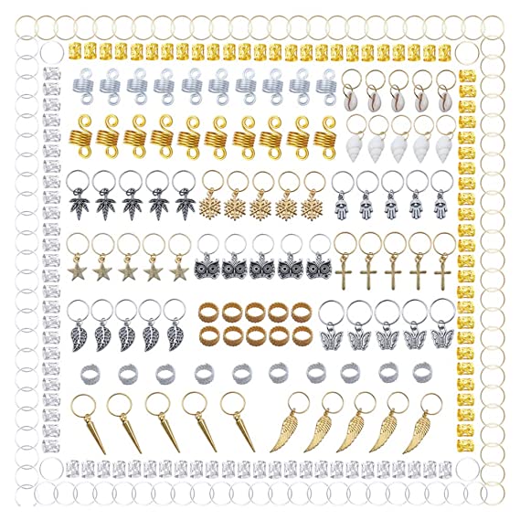 300 Pieces Hair Cuffs 20 Styles Aluminum Dreadlocks Beads Metal Hair Braid Rings Pendant Charms Hair Clips Hair Jewelry for Hair Accessories by fani