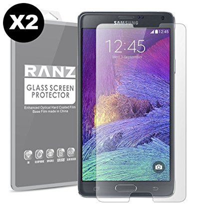 [2 Pack] Galaxy Note 4 Screen Protector, RANZ Tempered Glass Premium High Definition Shockproof Clear Screen Protector for Samsung Galaxy Note 4