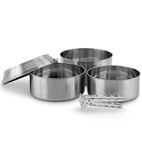 Solo Stove 3 Pot Set - Stainless Steel Camping & Backpacking Cookware Great for Use with Solo Stoves. Lightweight Aluminum Pot Gripper Included.