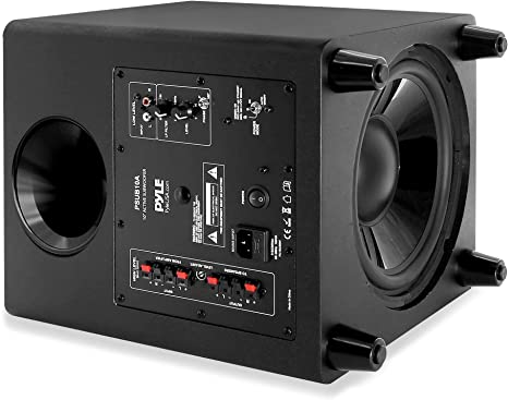 Pyle Active Down Firing Subwoofer - 10 Inches, Ported Design with High-to-Low Input Level Controller, Invisible Down-Firing Speaker, Color Black, Built-in Convenience - PSUB10A