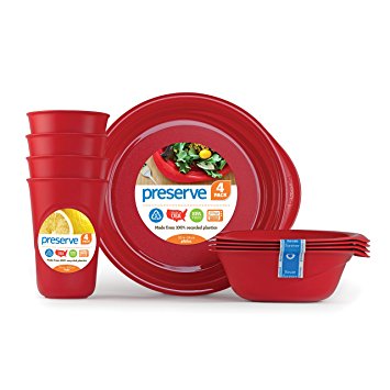 Preserve Everyday Tableware Set: Four Plates, Four Bowls and Four Cups, Pepper Red