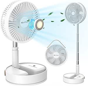 Marchpower Ventilateur Silencieux Pliable Ventilateur sur Pied 2 en 1 Ventilateur de Table Télécommandée 4 Vitesses 7200mAh Batterie Rechargeable Ø8''/20CM pour Chambre à Coucher Bureau Voyage