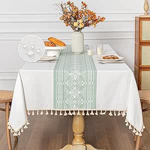 MYSKY HOME Tablecloths for Rectangle Tables, Waterproof Tablecloth, Wrinkle Free Table Cloth Farmhouse Tablecloths, Cotton Table Cloths for Parties, Kitchen Dining, Sage Green, 55"X102", 8-10 Seats