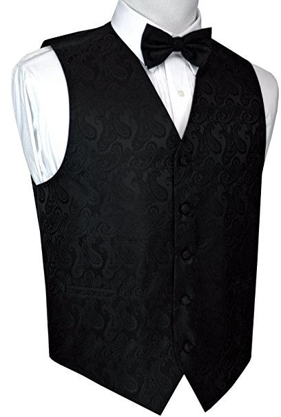 Men's Paisley Dress Vest Bow Tie Set For Suit or Tuxedo