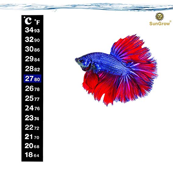 SunGrow Betta Sticker Thermometer, 5.2-inches Tall by 0.7-inches Wide, Ensure Optimum Comfort Around 78 Degrees, Accurately Measures Temperature, Large Fonts for Quick Reading, 1 Minute to Set-Up