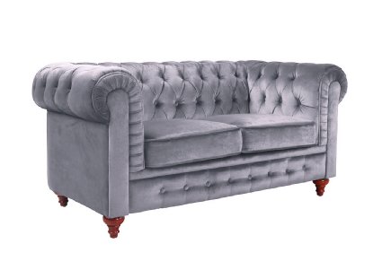 Classic Modern Scroll Arm Velvet large Love Seat Sofa in Colors Purple, Red, Black, Grey (Grey)