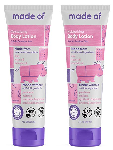 Organic Baby Lotion by MADE OF - NSF Organic and EWG Verified Baby Eczema Lotion - Dermatologist and Pediatrician Approved - Great for Sensitive Skin - Made in USA - 7oz (Fragrance Free, 2-Pack)