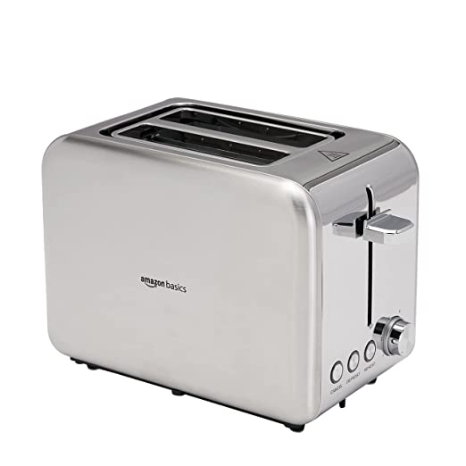 AmazonBasics 2 slice Toaster with Stainless Steel Case & Removable Crumb Tray | 800-950W | 6 Time Settings & Auto Cutoff