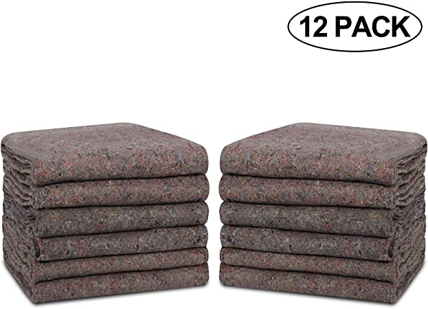 Textile Moving Blankets 12 Packs - 54 x 74 Inches (20 lb/dz) Moving Pads for Short Term Moves & Storage, Shipping Furniture Pads
