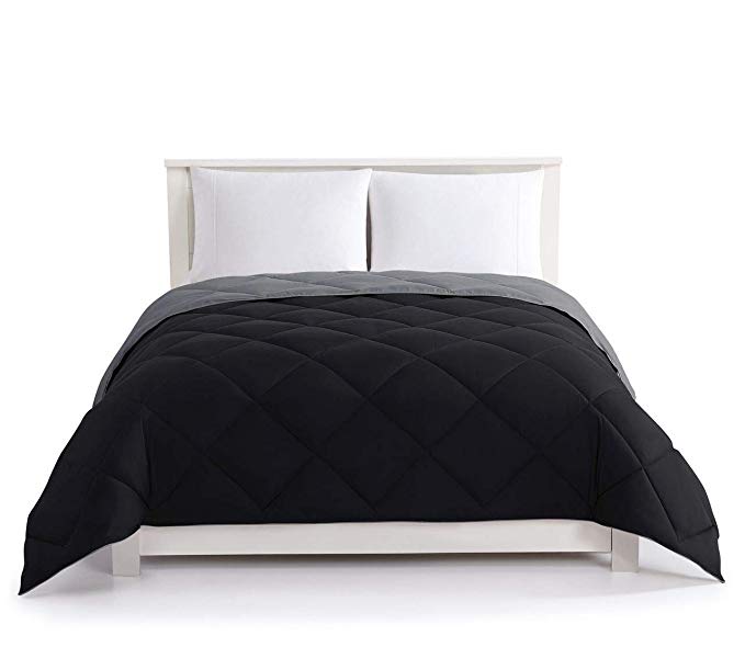 KingLinen Black/Gray Down Alternative Reversible Comforter Full/Queen