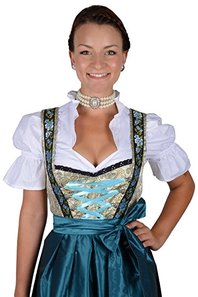 Authentic bavarian long Dirndl dress "Resi" 3-pieces with blouse and apron