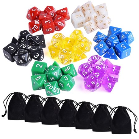 Austor 7 x 7 (49 Pieces) Polyhedral Dice 7 Colors Dungeons and Dragons DND MTG RPG D20 D12 D10 D8 D6 D4 Game Dice Sets with Free Pouches
