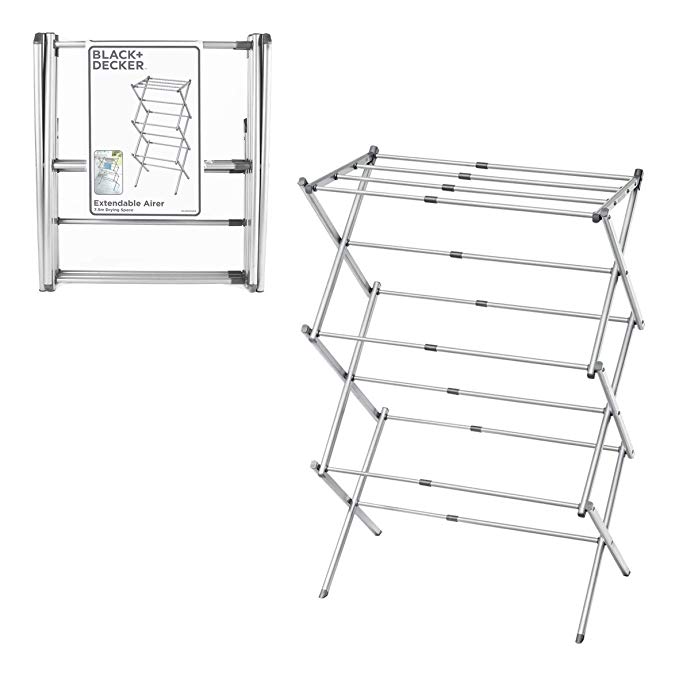 BLACK DECKER BXAR0002GB Extendable Compact Clothes Airer, Cool Grey, 7.5M Drying Space