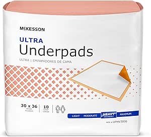 McKesson Ultra Underpads, Adult Incontinence Bed Pads, Chux, Disposable, Heavy Absorbency, 30 in x 36 in, 40 Count