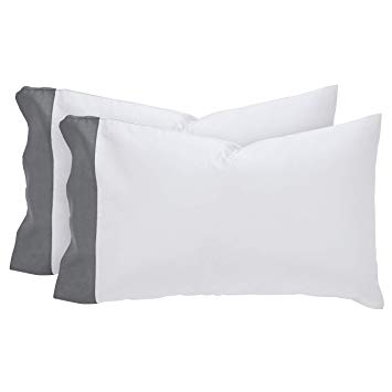 Rivet Color Block 100% Supima Cotton Pillowcase Set, Queen, White/Pewter