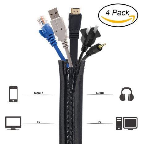 Cable Management Sleeve System by HomeyHomes 4 pack 20 Premium Quality Cord Organizer Flexible and Durable DIY Friendly Easy To Use Zipper Design For TV and Electronics Tidy Up and Feel Comfortable Now