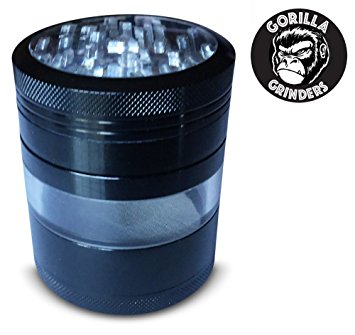 Gorilla Grinders 4 Piece Herb Grinder, 3.2" Tall x 2.5" Round, Aerospace Grade Aluminum