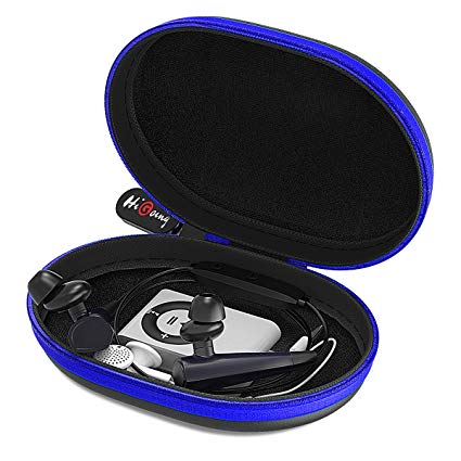 HiGoing Headphone Case, Carrying Case Waterproof EVA Hard Protective Earphone Case with Carabiner, Blue