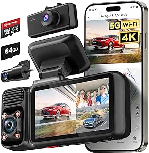 REDTIGER 4K 3 Channel Dash Cam with 128GB Card