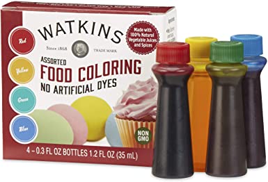 Watkins Assorted Food Coloring, Red/Yellow/Green/Blue, 1.2 Ounce