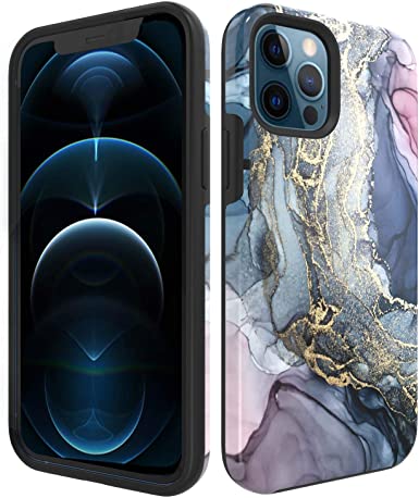 Qremix Design for iPhone 12/iPhone 12 Pro Marble Case Drop Proof Shockproof Heavy Duty Military Grade Anti-Yellow IMD Glitter Marble Case for iPhone 12/iPhone 12 Pro for Women Men