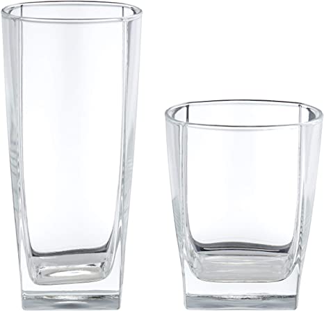 AmazonBasics Serene 16-Piece Old Fashioned and Coolers Glass Drinkware Set