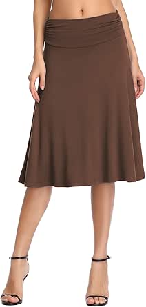 Urban CoCo Women's Ruched High Waist Knee Length Jersey A-Line Stretchy Flared Casual Skirt