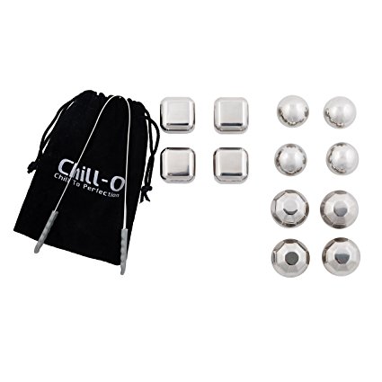 Chill-O Stainless Steel Combo Set of 12 Chillers Whiskey Stones Whiskey Chillers Wine Chillers
