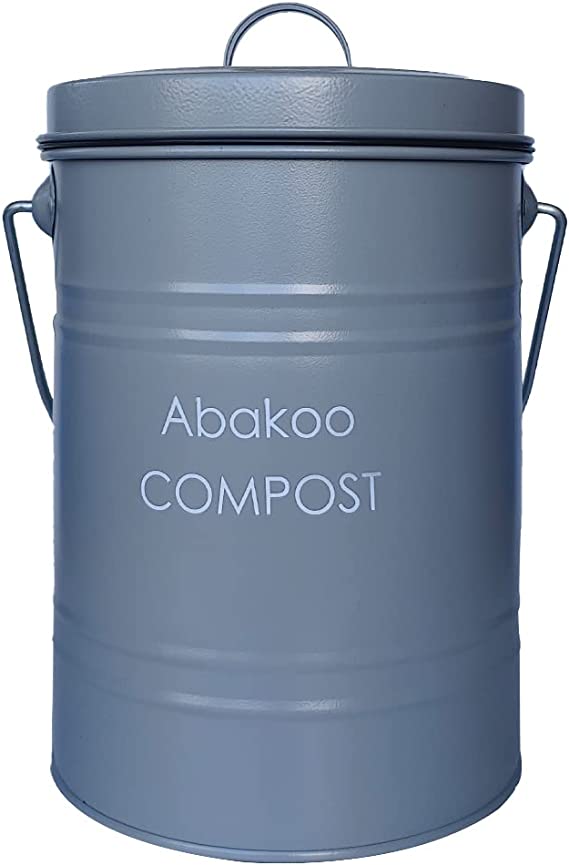 Abakoo Stainless Steel Compost Bin - Premium Grade 304 Stainless Steel Kitchen Composter - Includes 4 Charcoal Filter, Indoor Countertop Kitchen Recycling Bin Pail (1.0 Gallon (Gray))