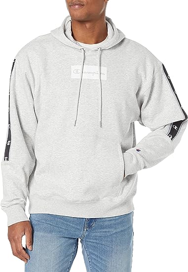 Champion Men's Widweight Hoodie With Taping, Midweight Fleece Hoodie for Men, Champion Hoodies for Men, Box & Vertical Script