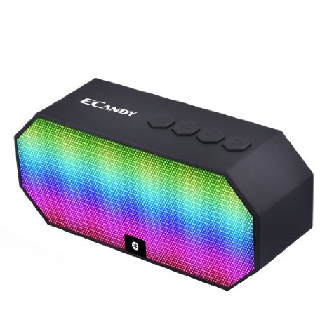 Bluetooth SpeakersEcandy Portable Wireless Stereo Speaker with LED Lights Build-in Microphone Support Hands-free Calling for iPhone 6s6s Plus5sSamsung Galaxy S6 EdgeHTC M9Tablets and MoreBlack