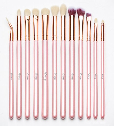 Qivange Eye Brushes Set Makeup Brush Kit with Pouch (12pcs Pink with Rose Gold)